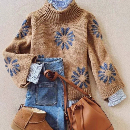 Khaki Floral Knit Sweater