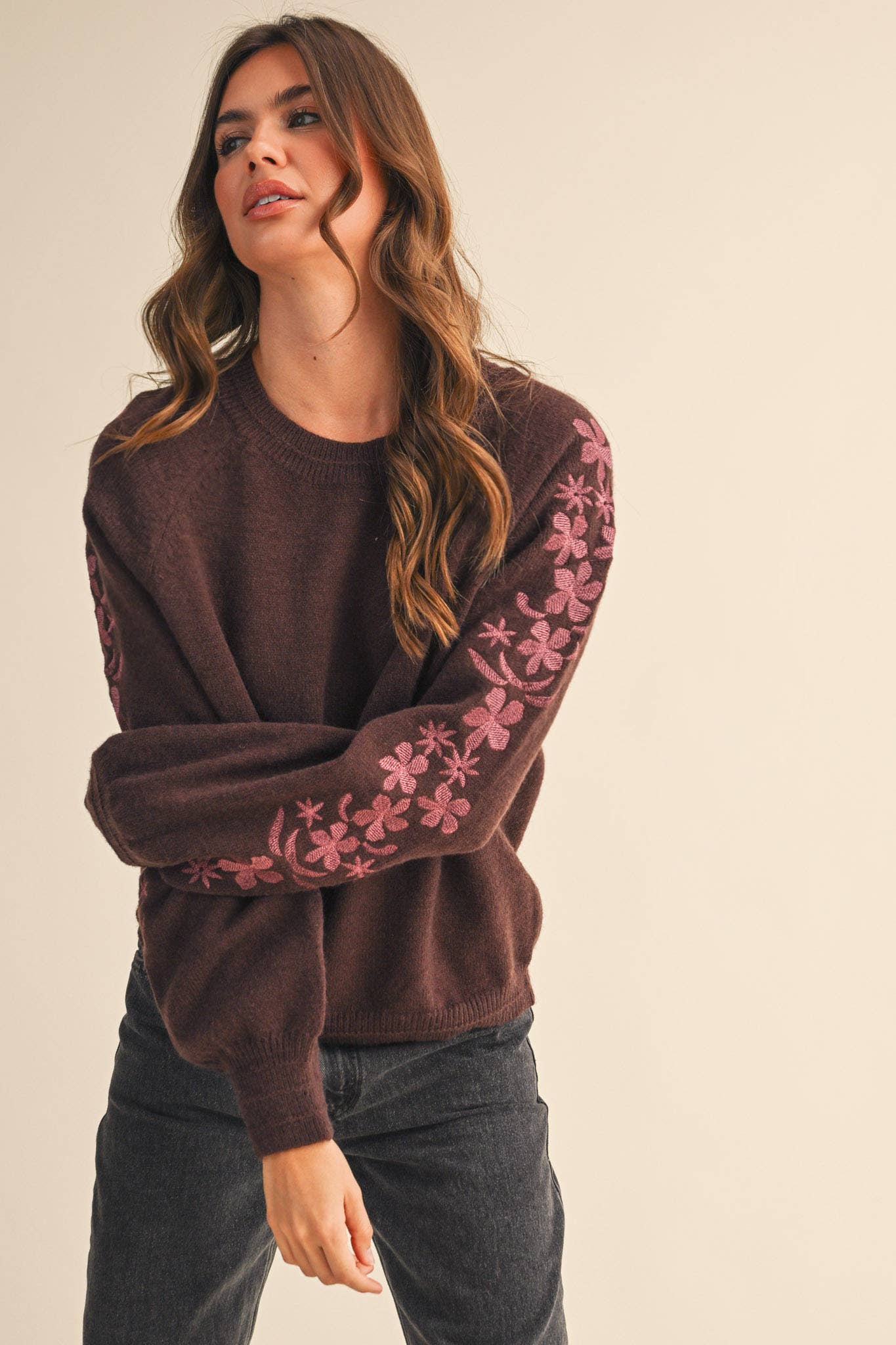 Sweater w/ Floral Sleeves