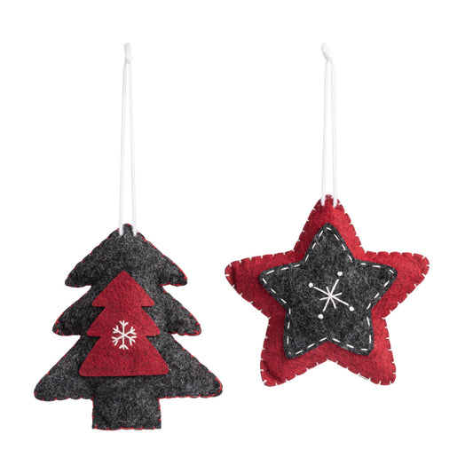 Felt Red Black Stitched Ornaments