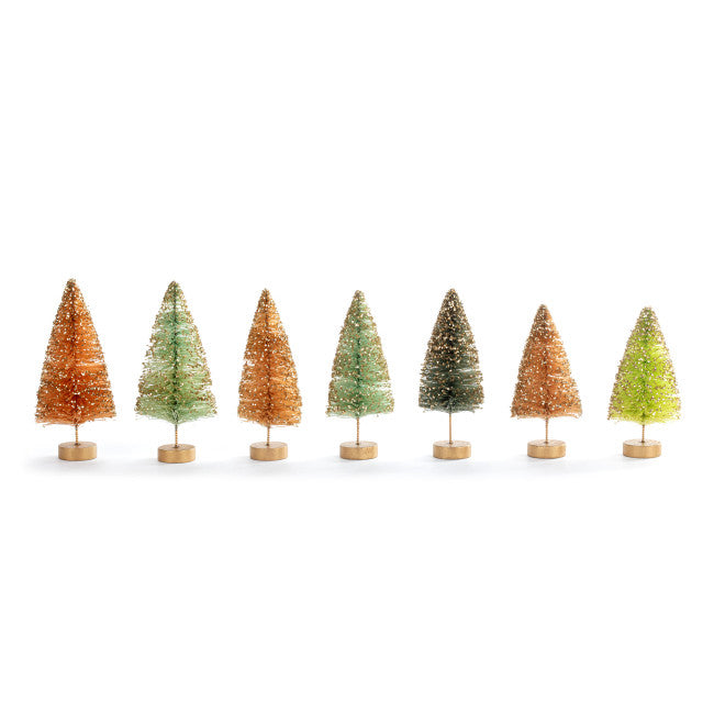 Green Gold Aqua Mini Bottle Brush Trees - Set of 7