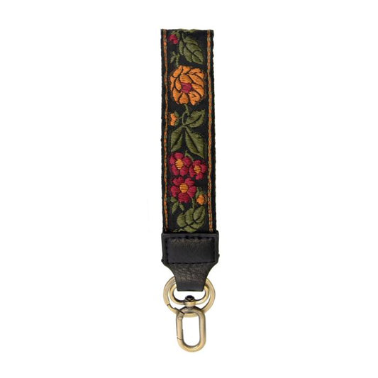1.25" Floral Vine Embroidered Easy Find Wristlet Keychain