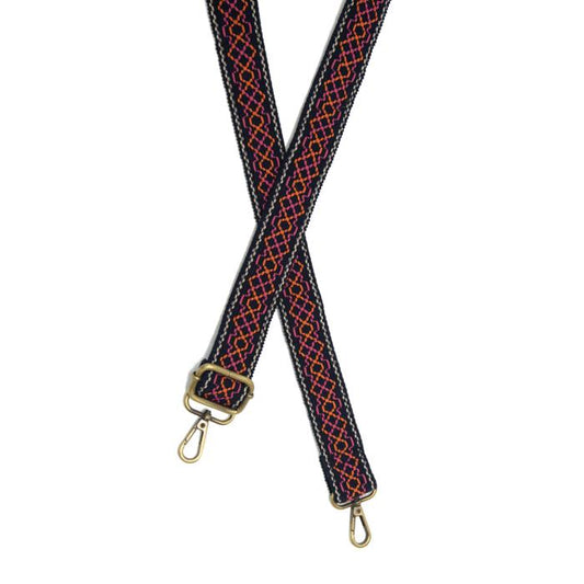 1.2" Navy/Brights Entwined Geometric Embroidered Guitar Strap