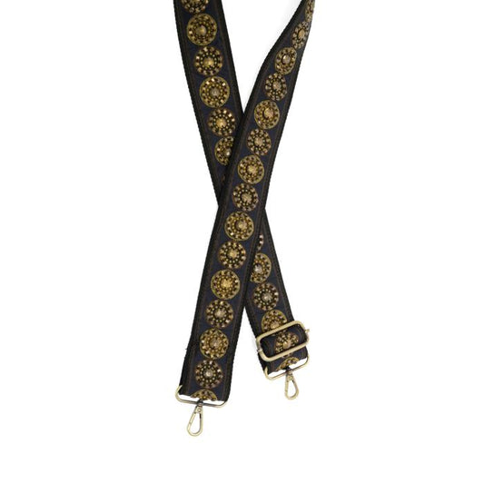 2"" Navy Hand Nailed Studded Guitar Strap