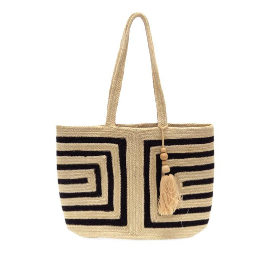 Black Geo Jute Tote