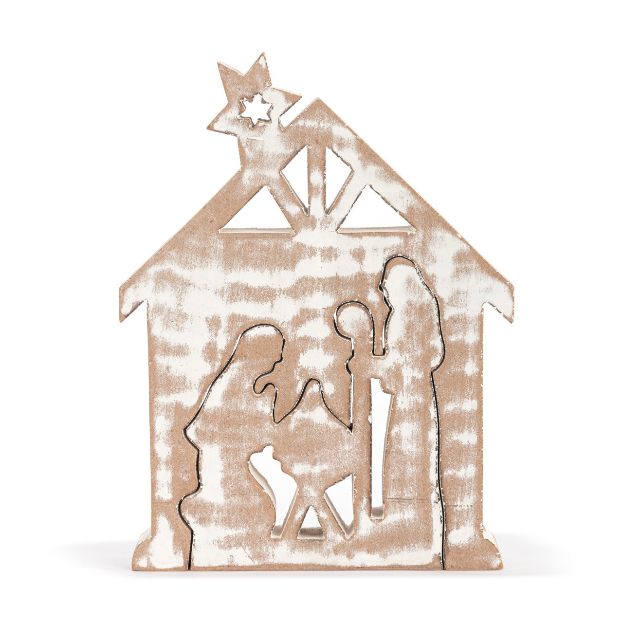 Whitewashed Wood 2-Piece Nativity