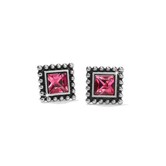 Sparkle Square Mini Post Earrings | Silver Pink