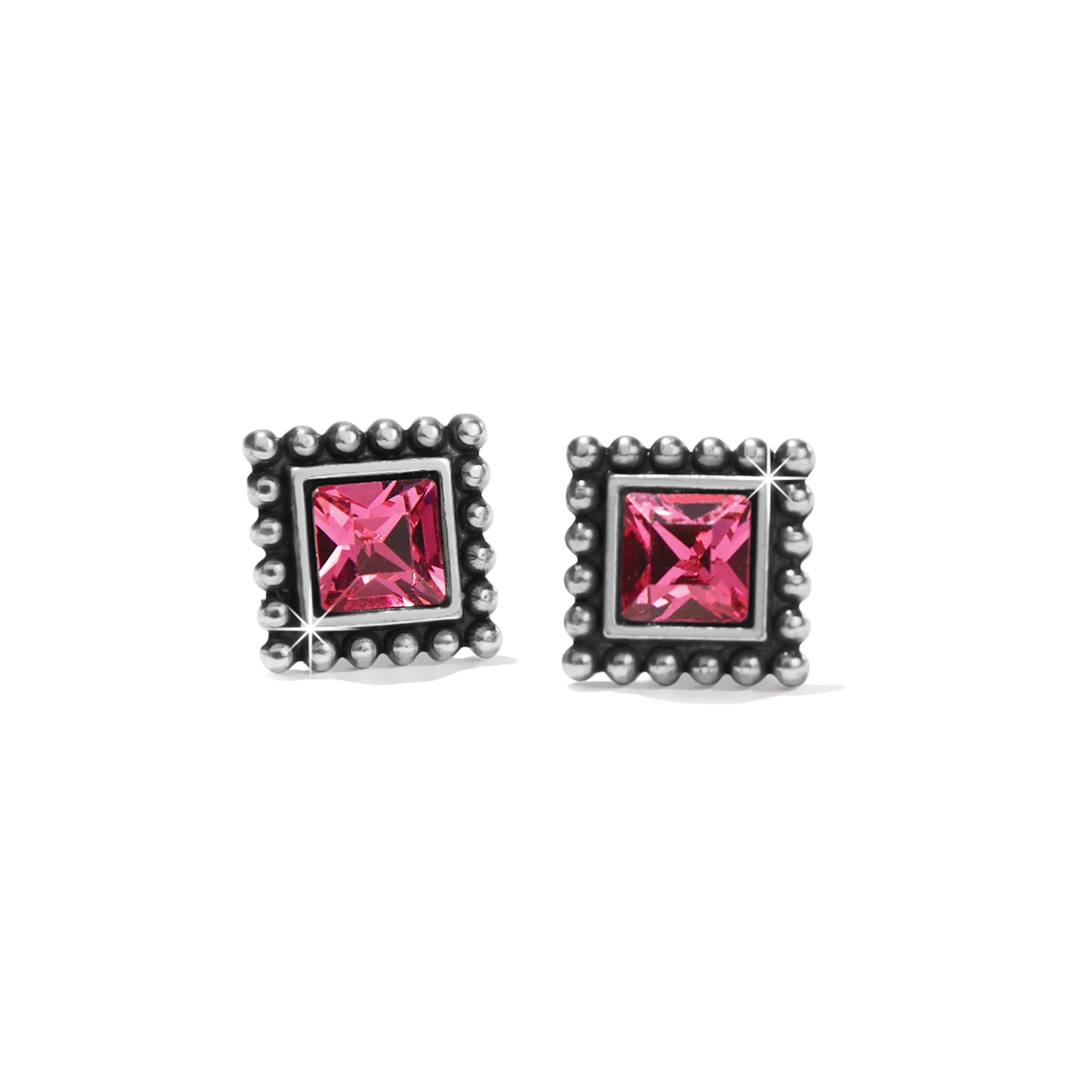 Sparkle Square Mini Post Earrings | Silver Pink