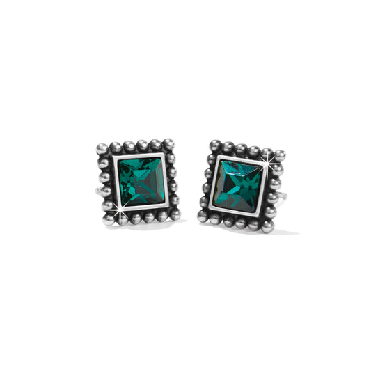 Sparkle Square Mini Post Earrings| Silver Green