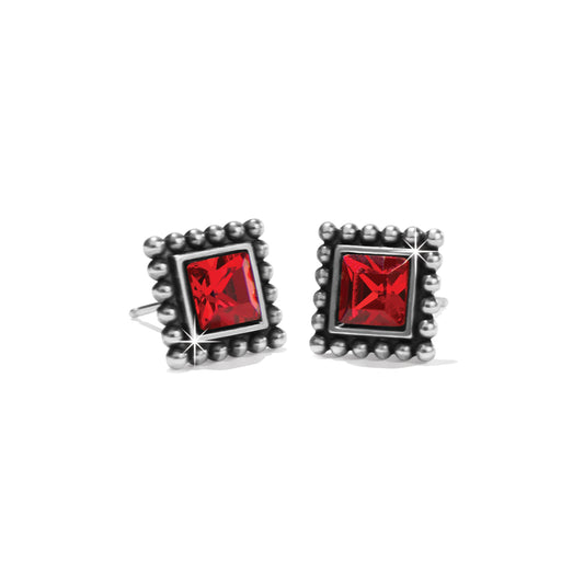 Sparkle Square Mini Post Earrings| Silver Red