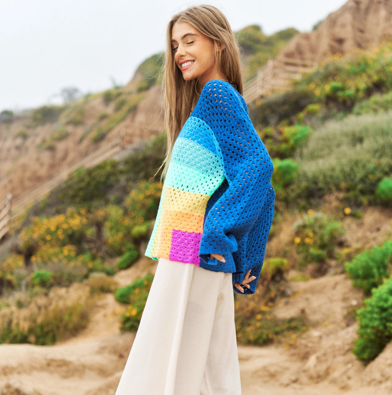 PLUS EXCLUSIVE Multi Color Open Knit Top