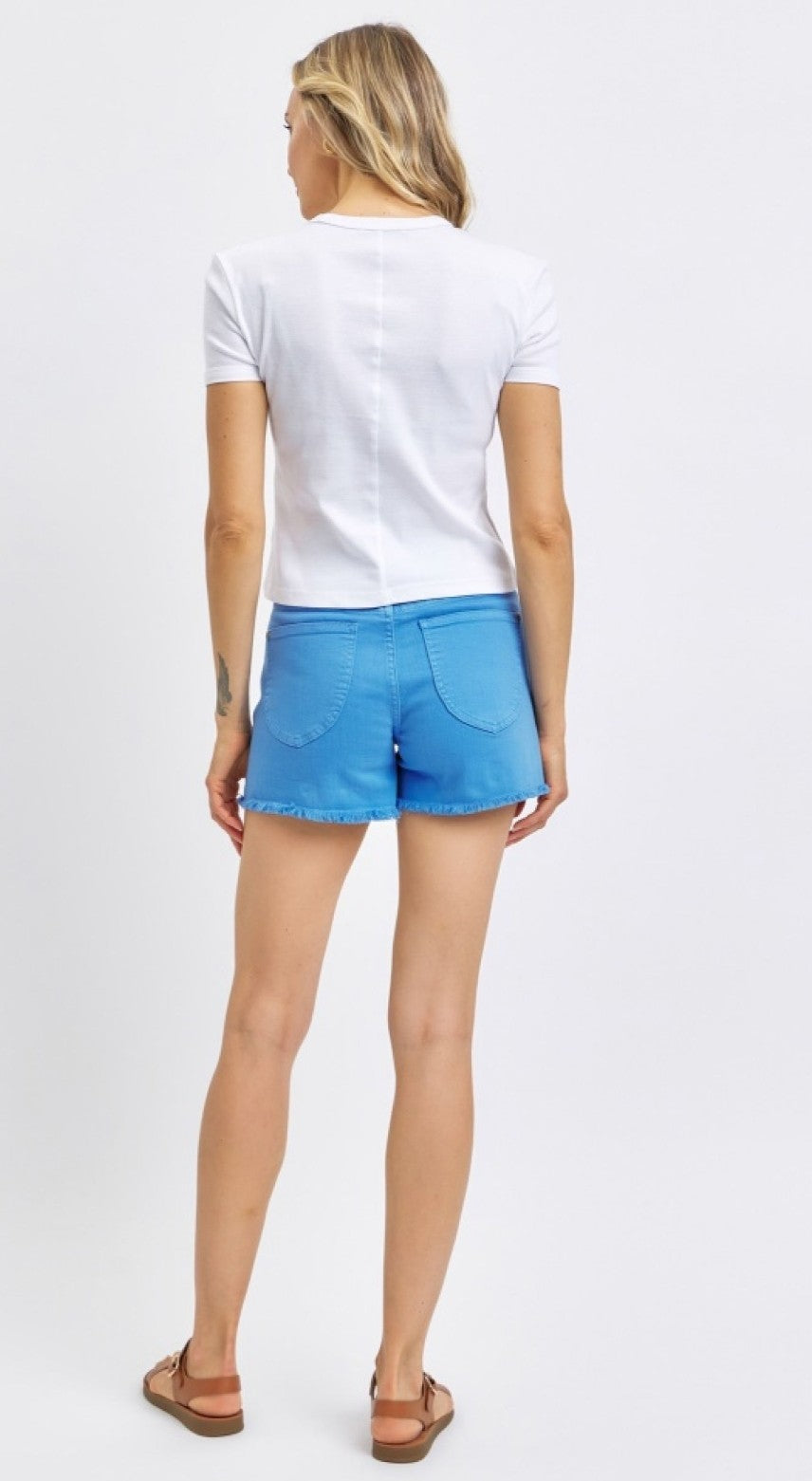 Mid-Rise | Fray Hem Sky Blue Shorts