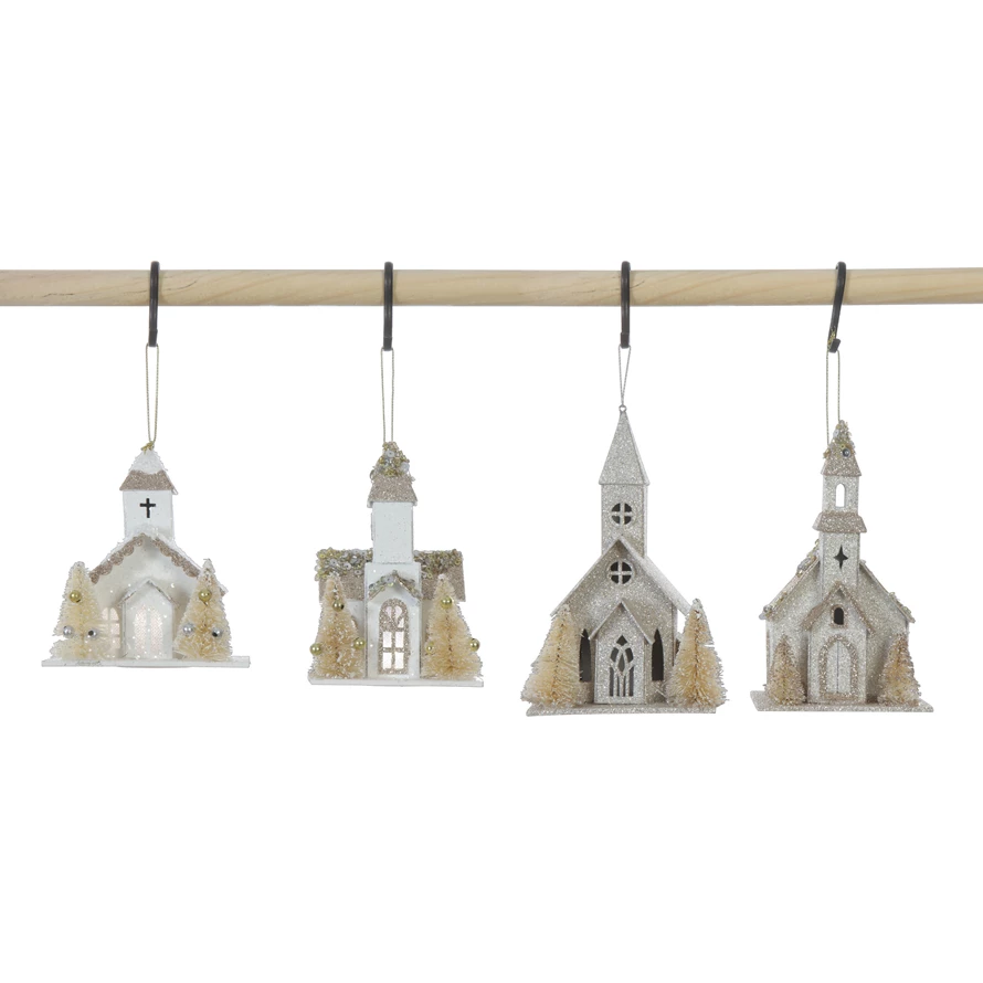 Paper Church Ornament with Trees and LED