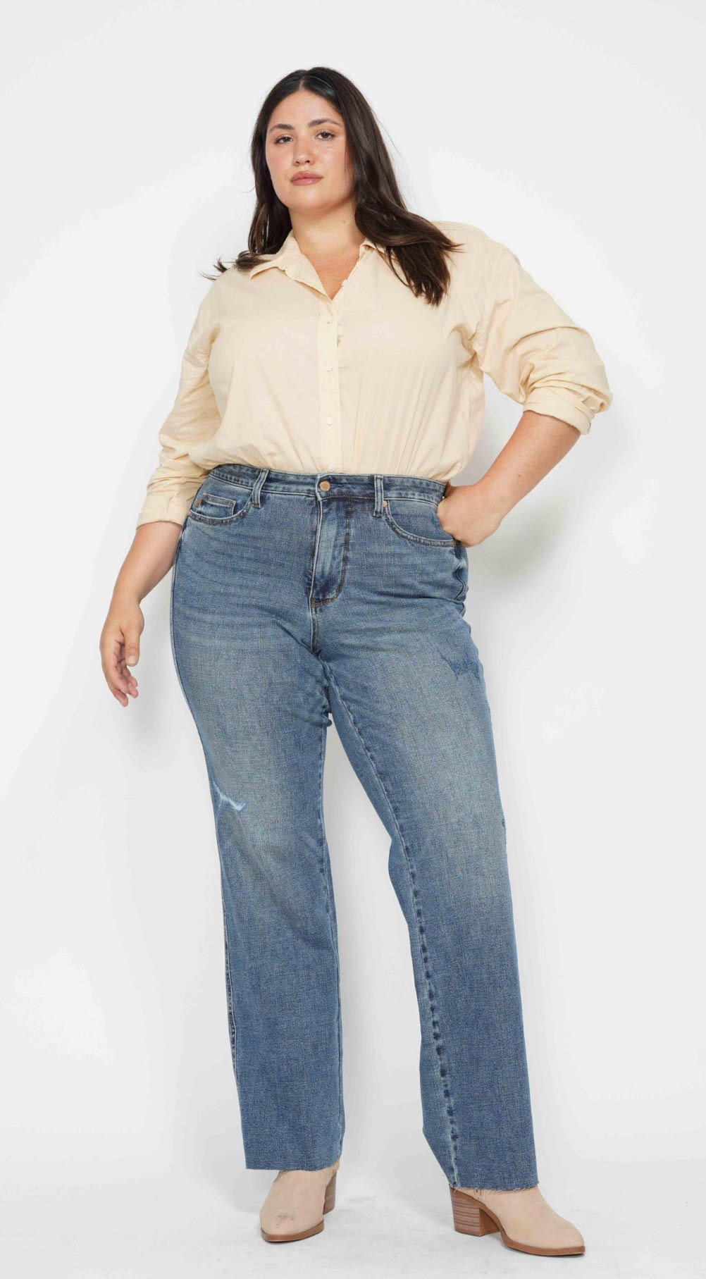 High Waist | Straight | Tummy Control Raw Hem Jeans