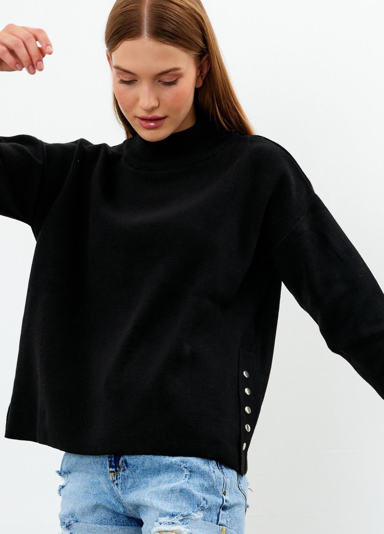 Mock Neck Knit One Size Misses Sweater