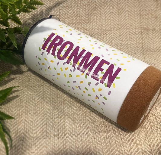 "Ironmen" Confetti Metal Tumbler with Lid - White