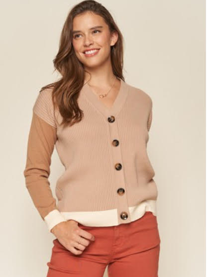 Color Block Cardigan | Beige-Taupe