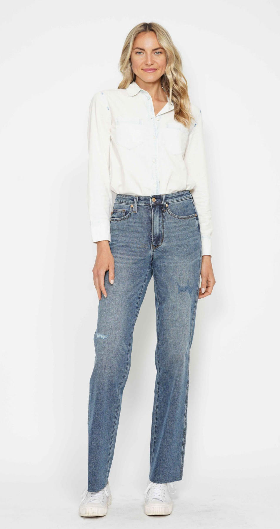 High Waist | Straight | Tummy Control Raw Hem Jeans