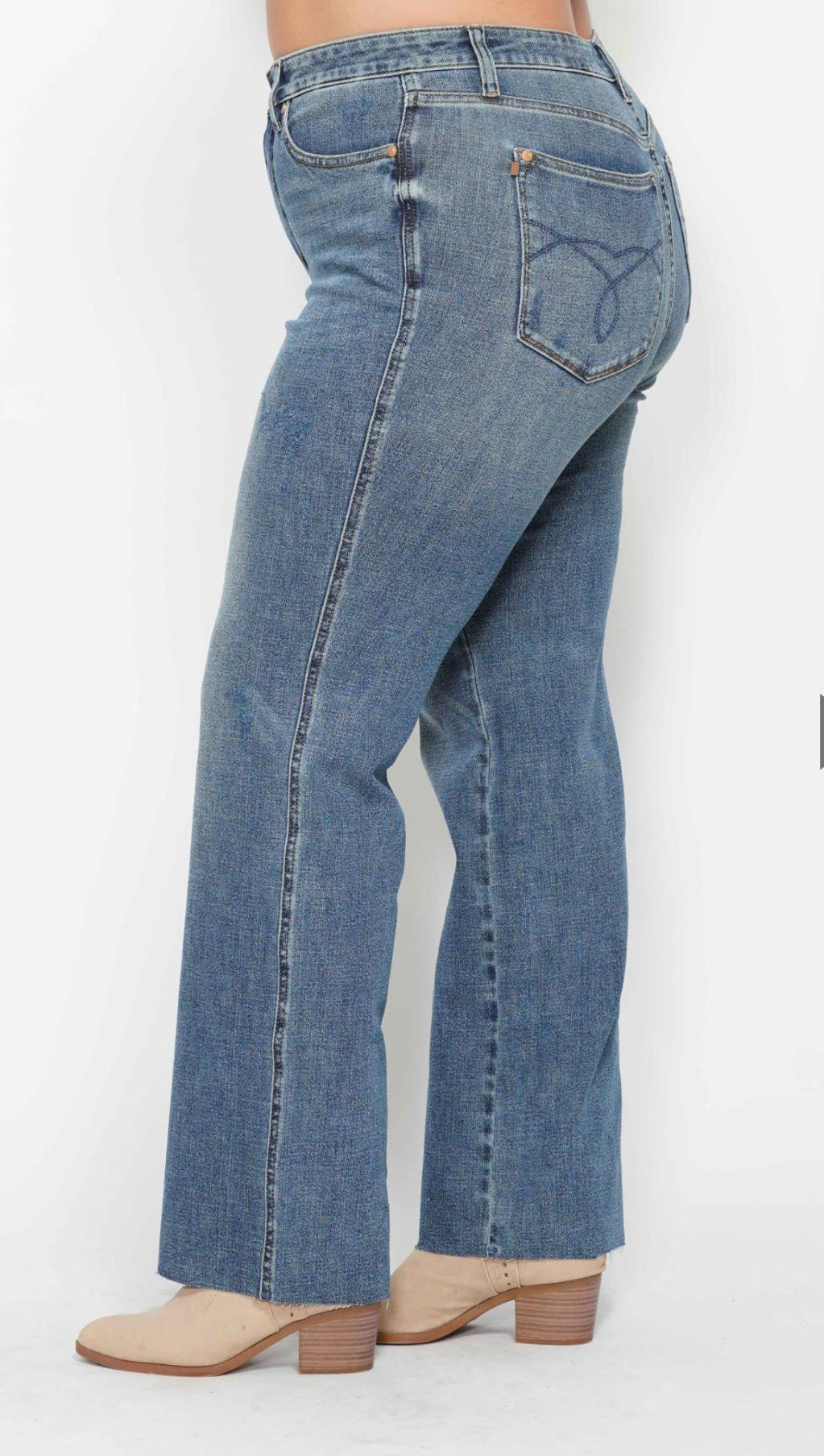 High Waist | Straight | Tummy Control Raw Hem Jeans