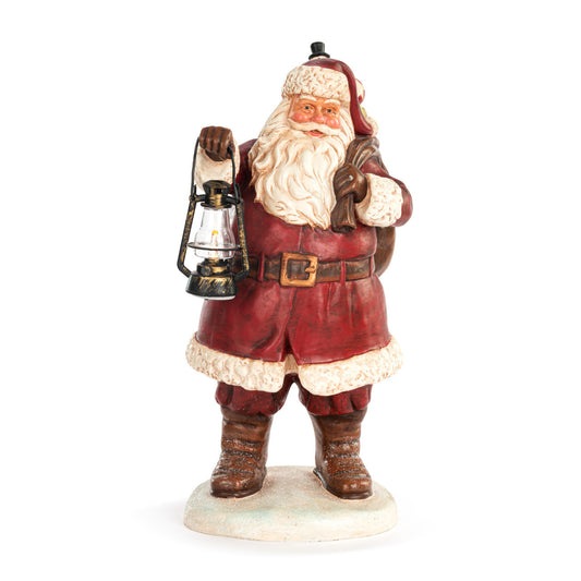 Lit Large Santa with Lantern Centerpiece