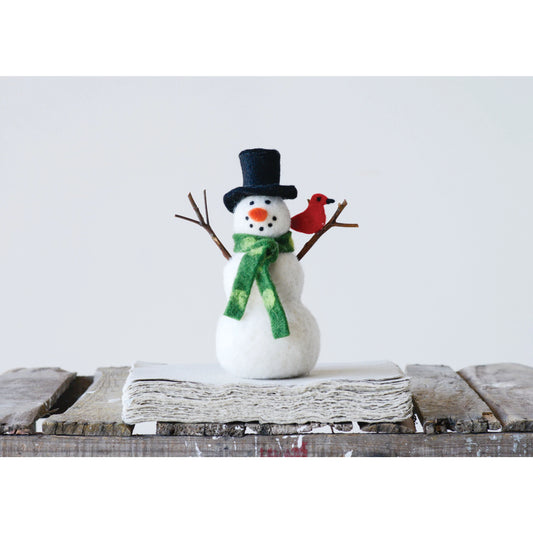 Felt Snowman with Scarf, Hat and Cardinal