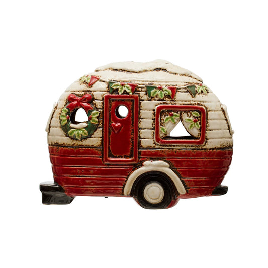 Hand-Painted Stoneware Camper w/ LED Lights