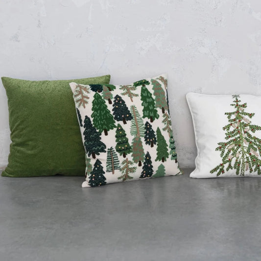 Embroidered Pillow with Trees & French Knots