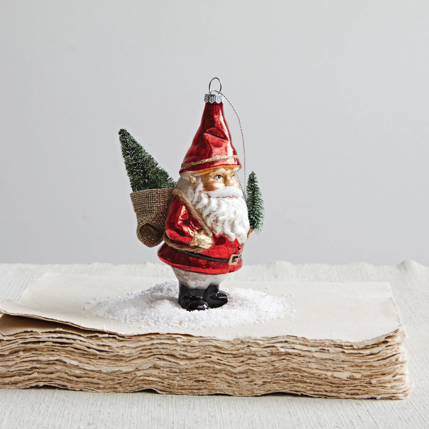 Hand-Painted Glass Garden Santa Ornament