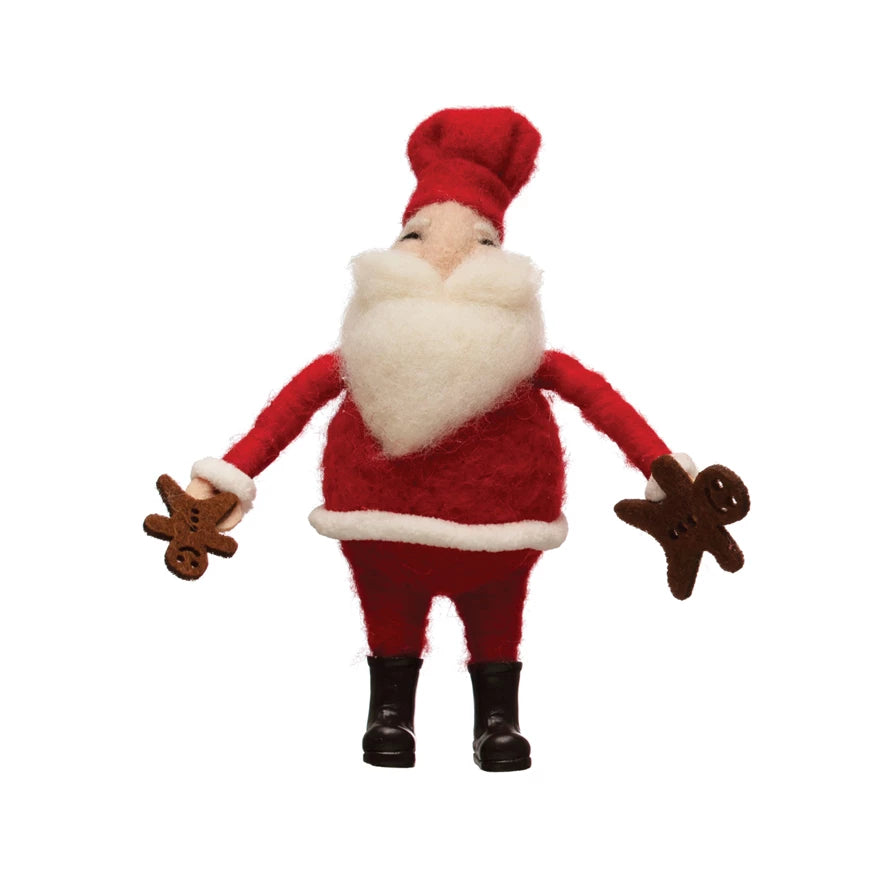 Wool Felt Santa With Chef Hat & Gingerbread