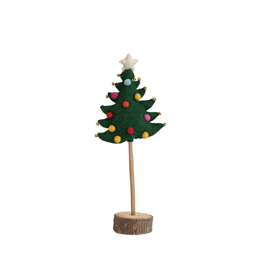 Wool Felt Tree w/ Star, Pom Poms, Jingle Bells