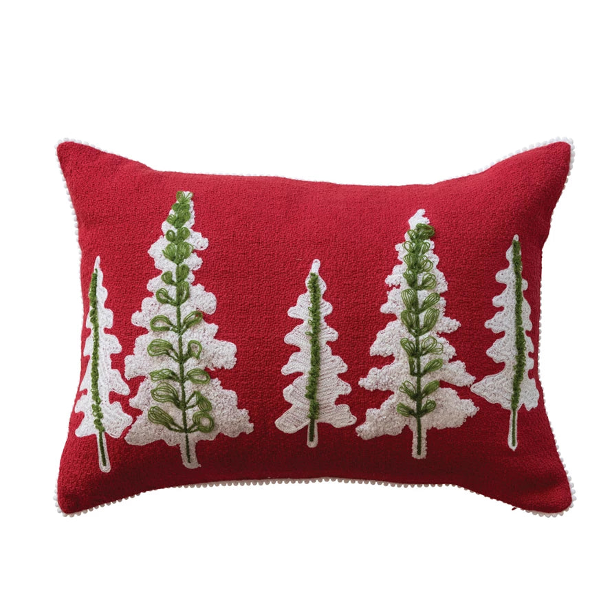 Lumbar Pillow with Embroidered Trees