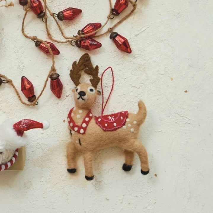 Handmade Wool Felt Reindeer Ornament