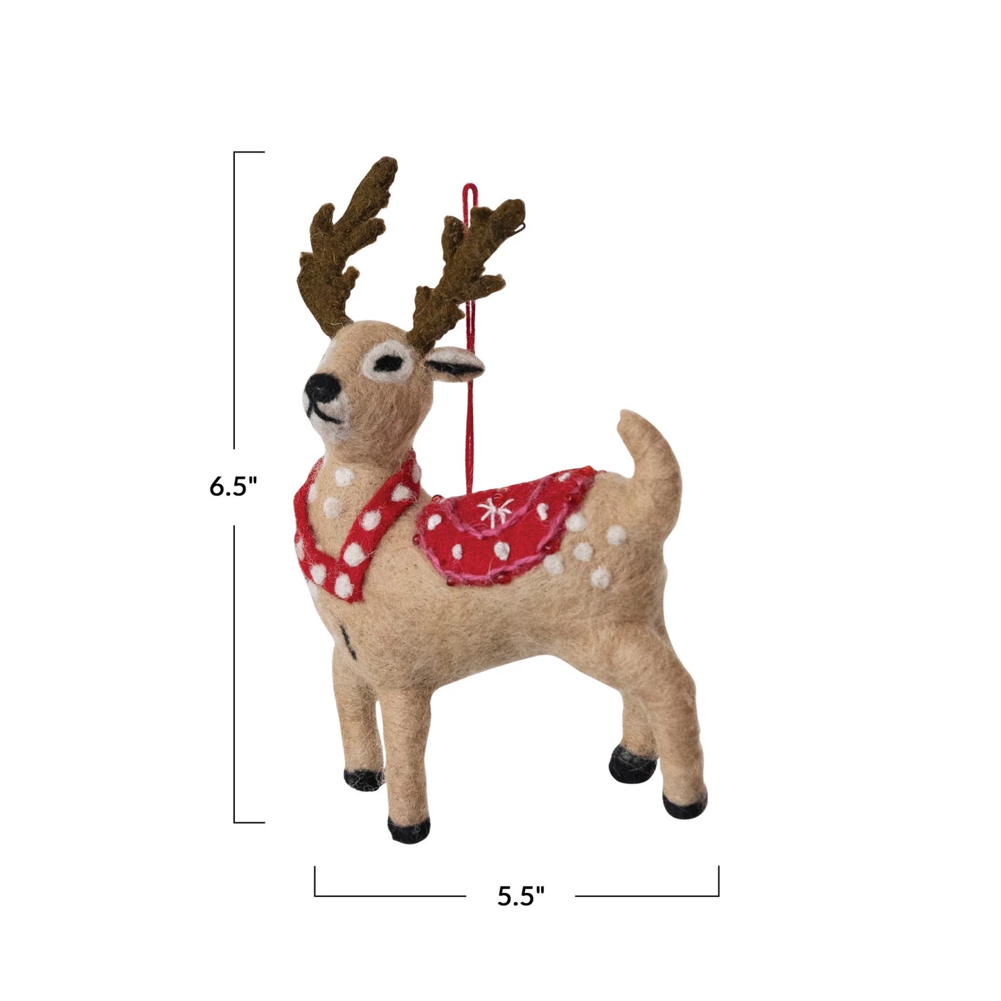 Handmade Wool Felt Reindeer Ornament