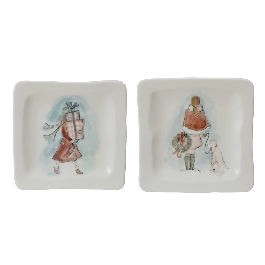 Stoneware Dish with Holiday Girl