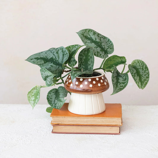 Debossed Stoneware Mushroom Shaped Planter