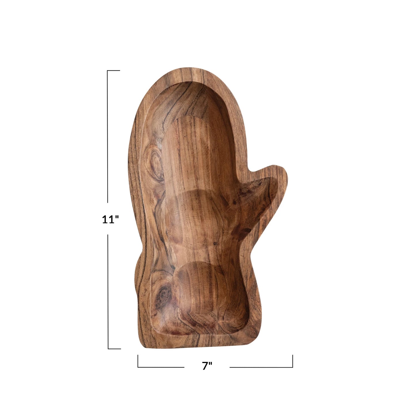 Carved Mango Wood Mitten Shaped Bowl