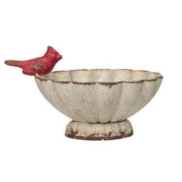 Decorative Pewter Fluted Bowl with Bird