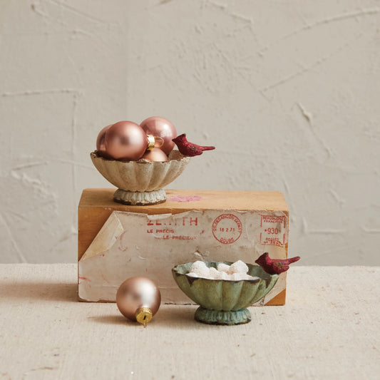 Decorative Pewter Fluted Bowl with Bird