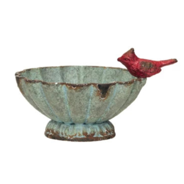 Decorative Pewter Fluted Bowl with Bird