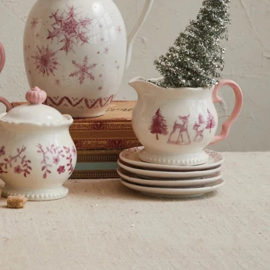 Pink Stoneware Plate with Holiday Image