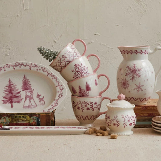 Pink Stoneware Teacup with Holiday Image