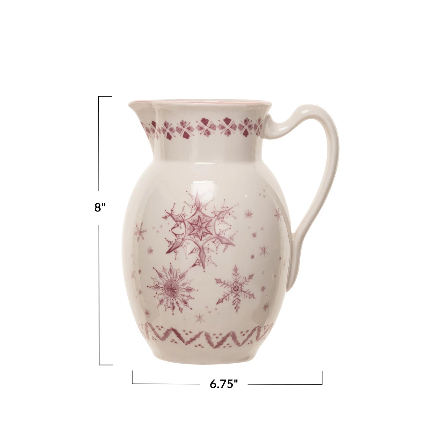 Pink Stoneware Pitcher with Snowflakes