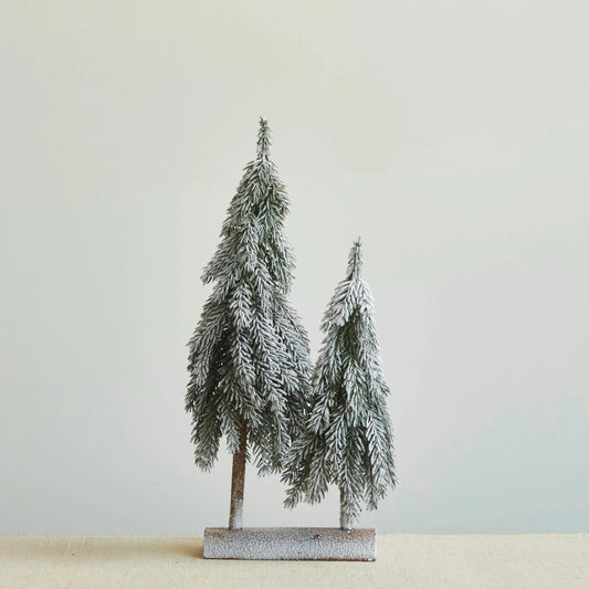 Faux Evergreen Trees with Wood Base