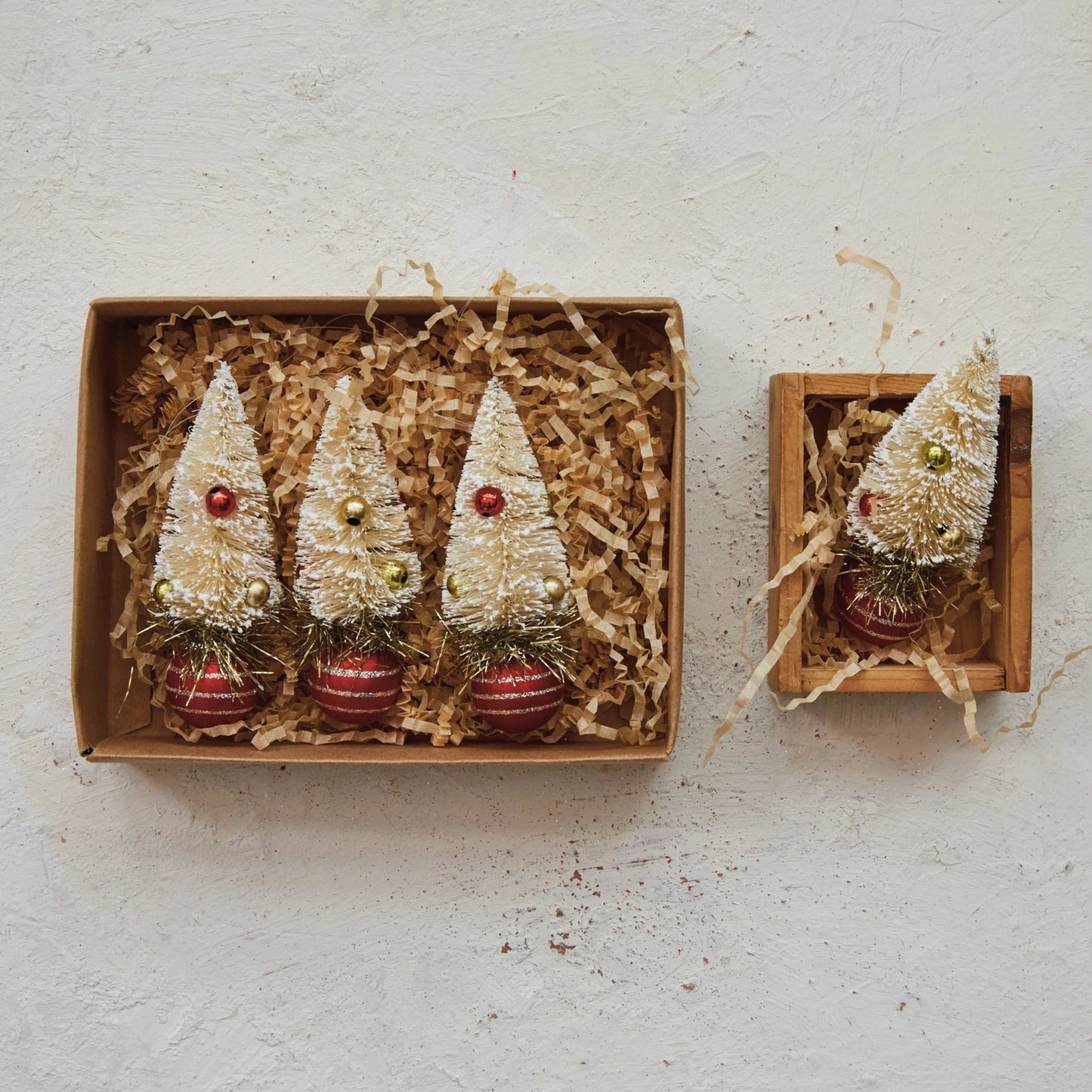 Sisal Bottle Brush Tree Ornaments with Glass Ball