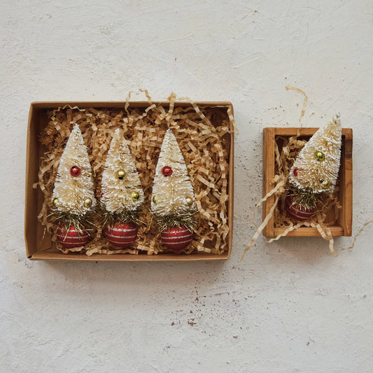 Sisal Bottle Brush Tree Ornaments with Glass Ball