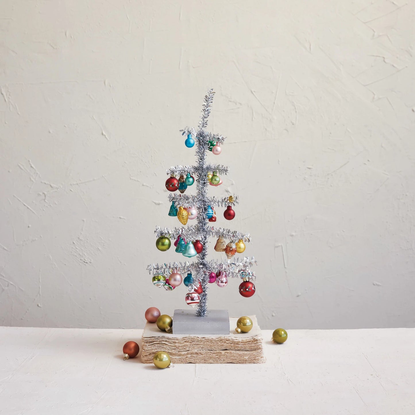 Tinsel Tree w/ Glass Ornaments & MDF Base