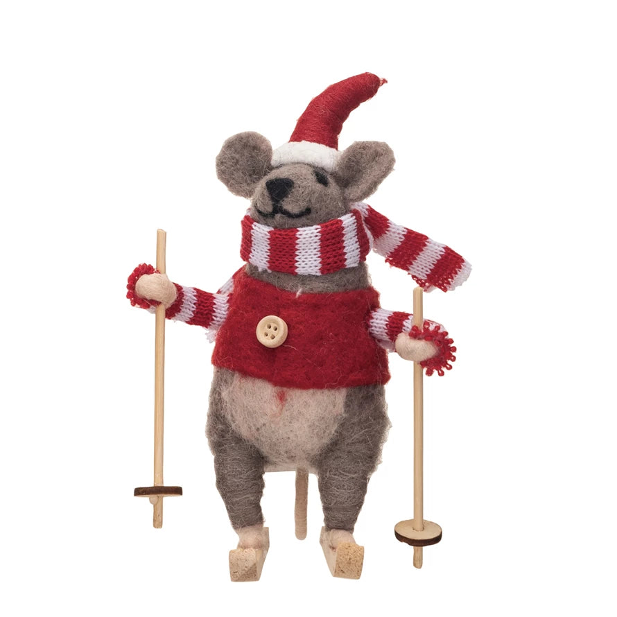 Wool Felt Skiing Mouse