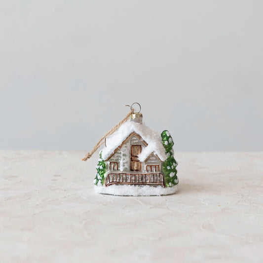 Glass Cabin Christmas Ornament