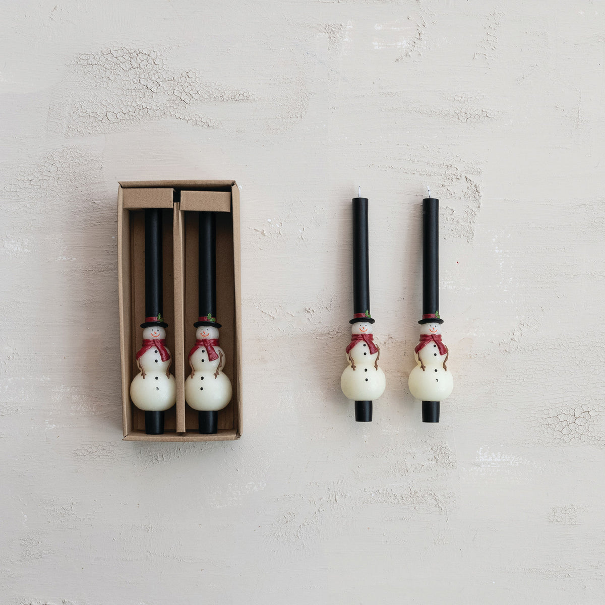 Unscented Snowman Shaped Taper Candles | Set Of 2