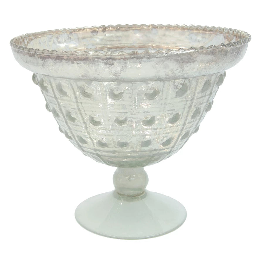 Embossed Mercury Glass Footed Bowl