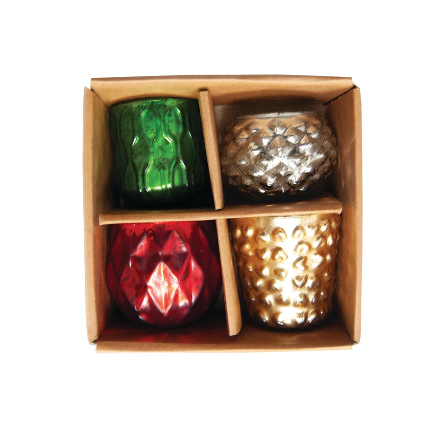 Embossed Mercury Glass Tealight Holders